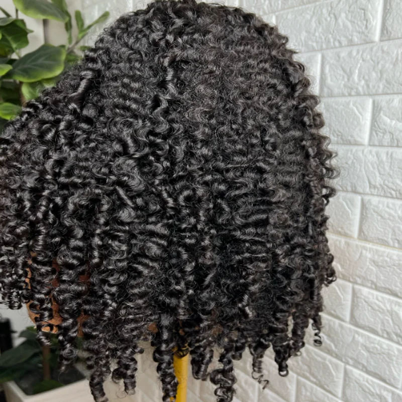 Lembut 24 "180 ketebalan alami hitam keriting keriting renda depan Wig untuk wanita Babyhair prepked sintetis tanpa lem tahan panas