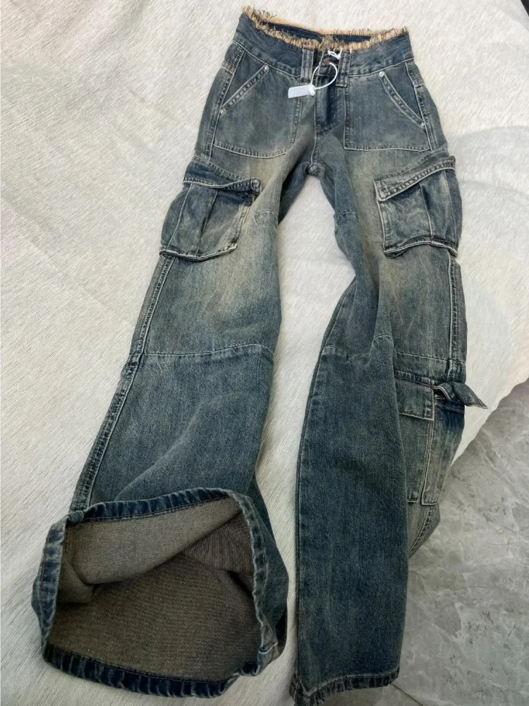 

Pantalones De Mujer Мешковатые брюки Y2k American Gyaru Acubi Alt Grunge Готические джинсы Брюки Женские уличные брюки-клеш