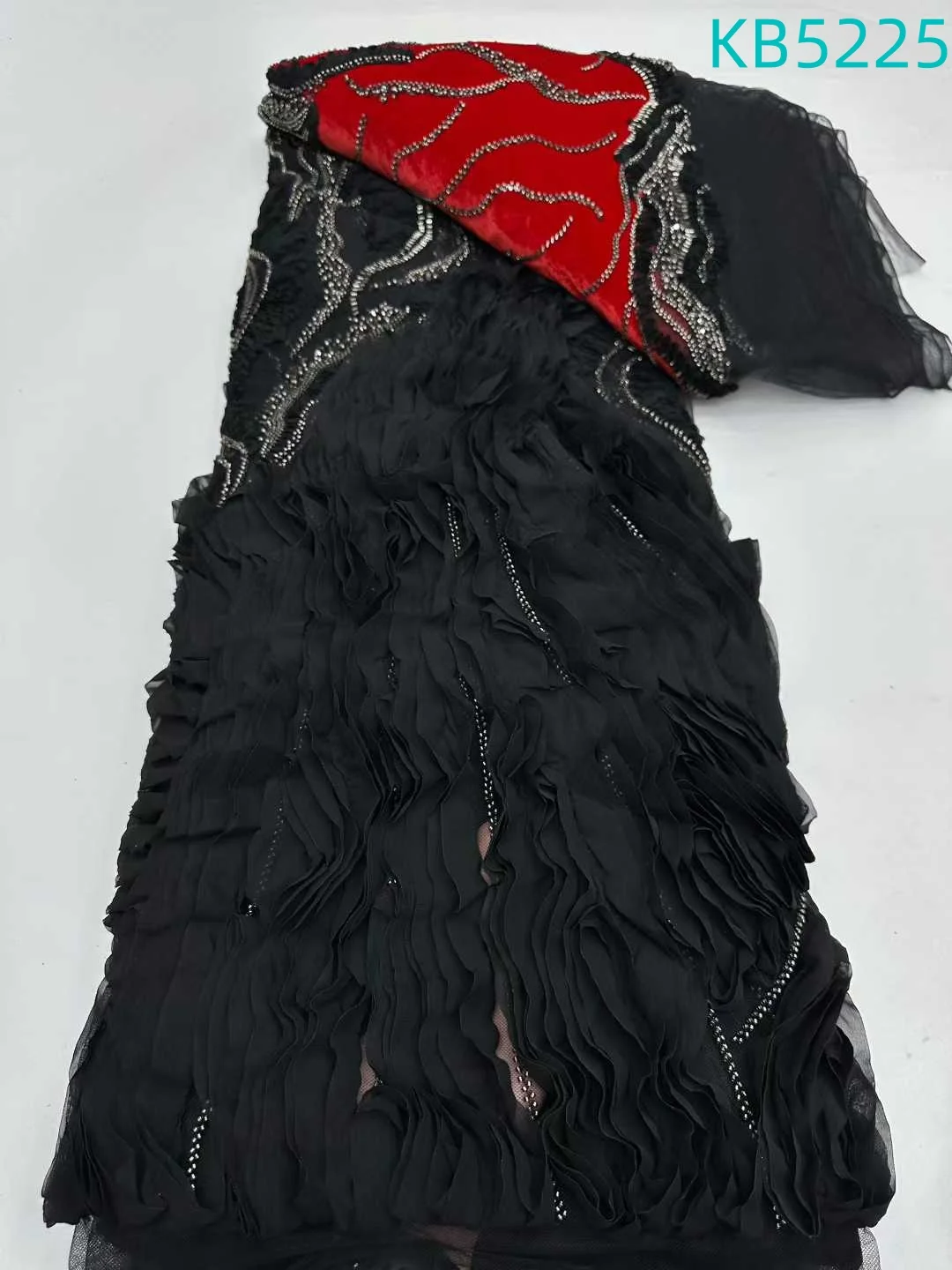 

Африканская кружевная ткань, 5 ярдов, высокое качество, 2024, нигерийская красная французская сетка с бисером и блестками, кружевная ткань с вышивкой для шитья KB5225