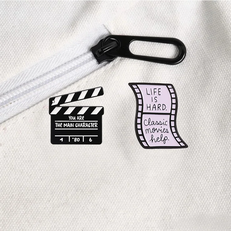 Movie Clapperboard Enamel Badges Film Quote Film Strip Hand Shape Brooches Metal Badge For Backpack Clothing Decor