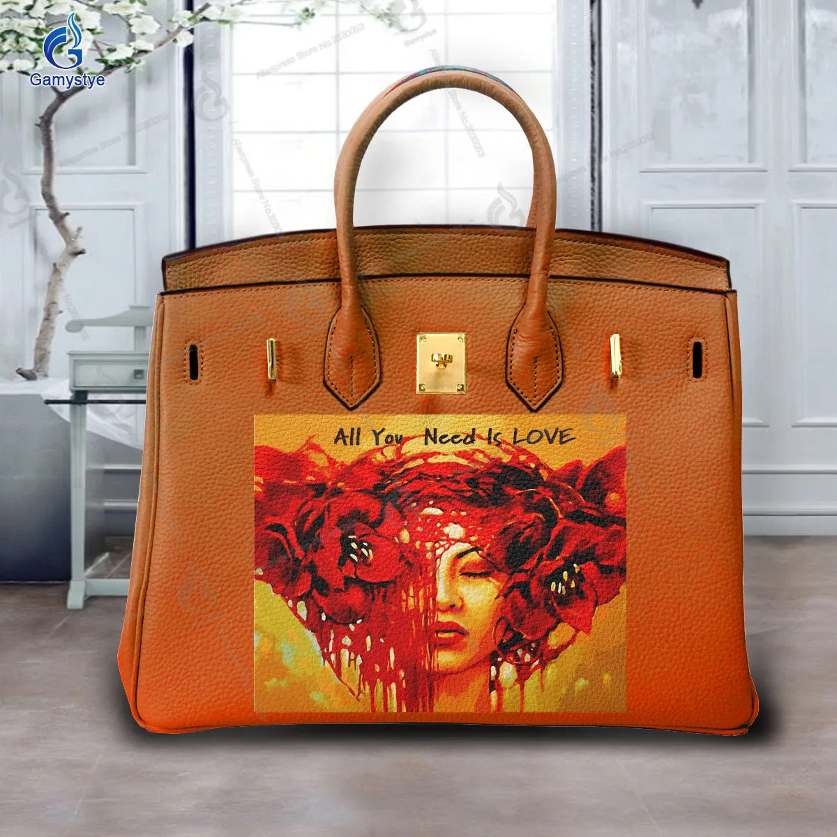 Graffiti Artisc Printed A woman with exaggerated makeup Bags Ladies Tote Handbags Messenger Shoulder Bag For women Real Cowskin