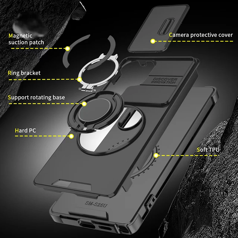 For Samsung Galaxy S26 Ultra S23 S24 S25 Plus FE A16 A17 A18 A26 A27 A36 A37 A56 A57 Sliding Window Rotating Bracket Phone Case view 4