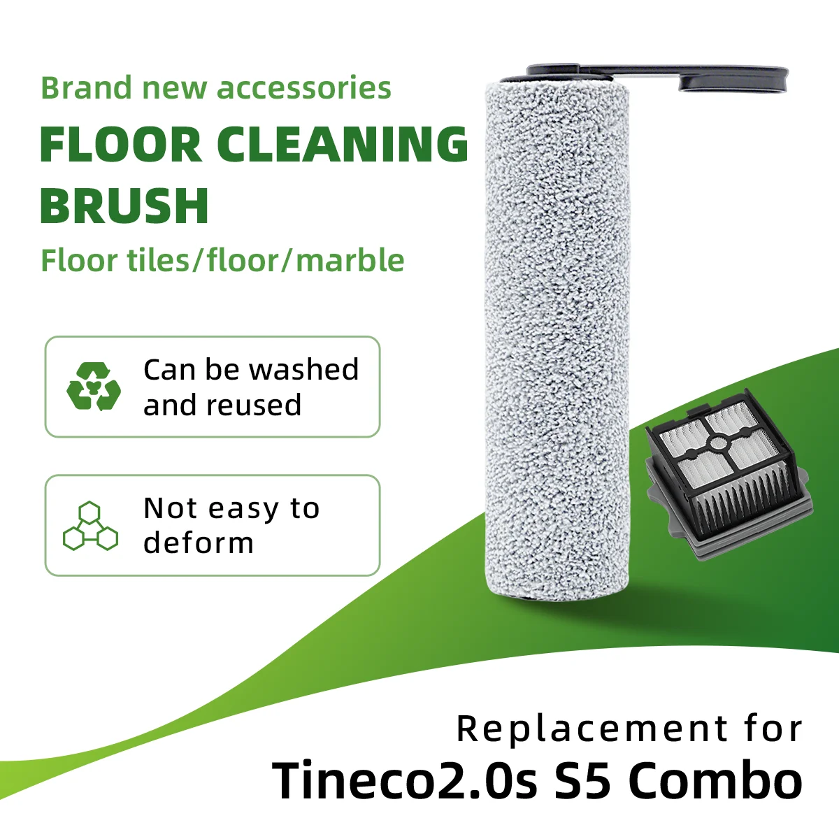 ABBN-For TINECO Floor One 2.0 Slim Hepa Filter & Roll Brush Kit Washing Vacuum Cleaner Parts Floor Scrubber Rolling Brush
