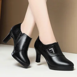 High Heels for Women 2024 Spring New Deep Mouth Soft Bottom Waterproof Business Formal Wear Office High Heel Leather Shoes