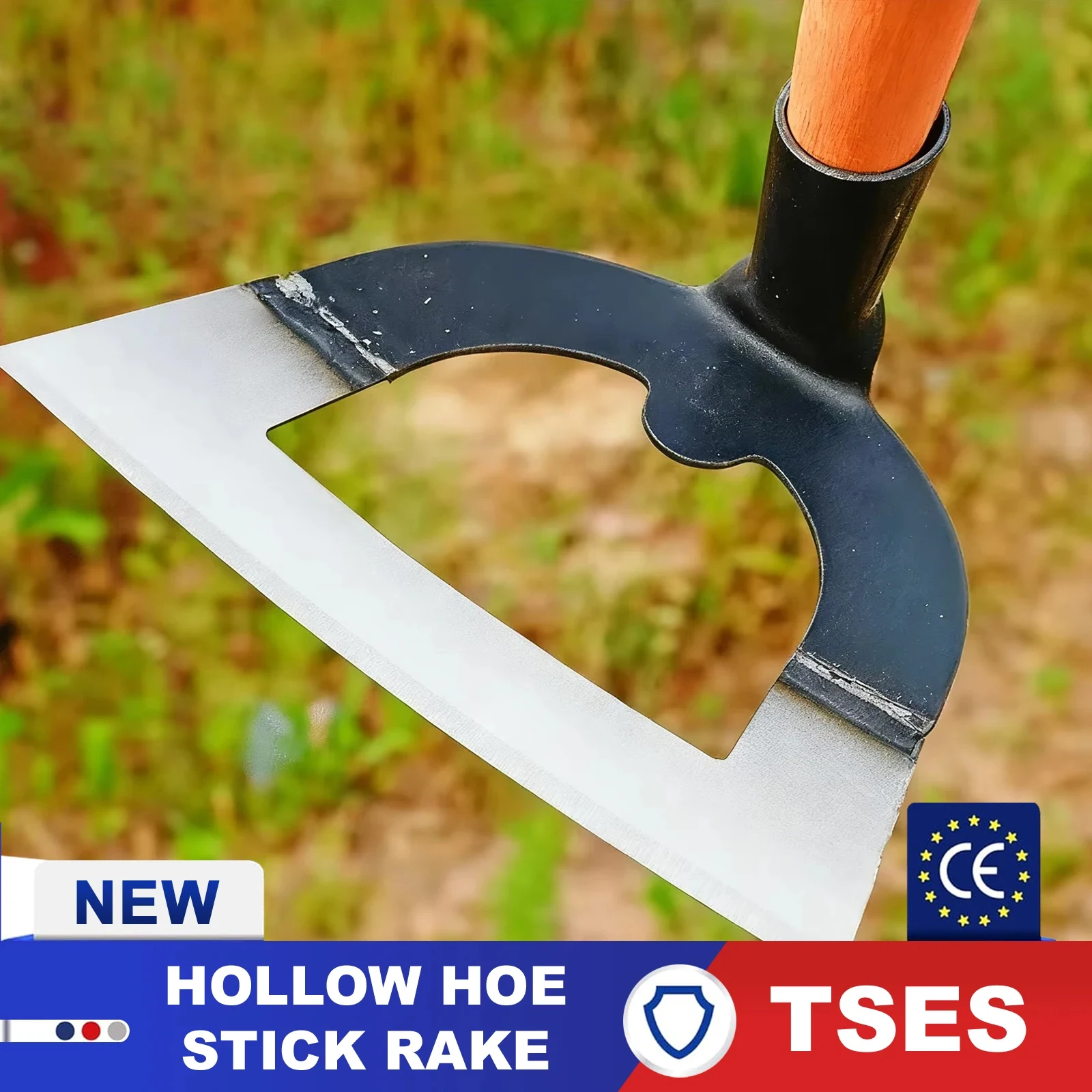 TSES Garden Hollow Hoe with Stick Rake Durable & Rust-Resistant Rake Labor Saving Weeding for Soil Loosening, Trenching Tool