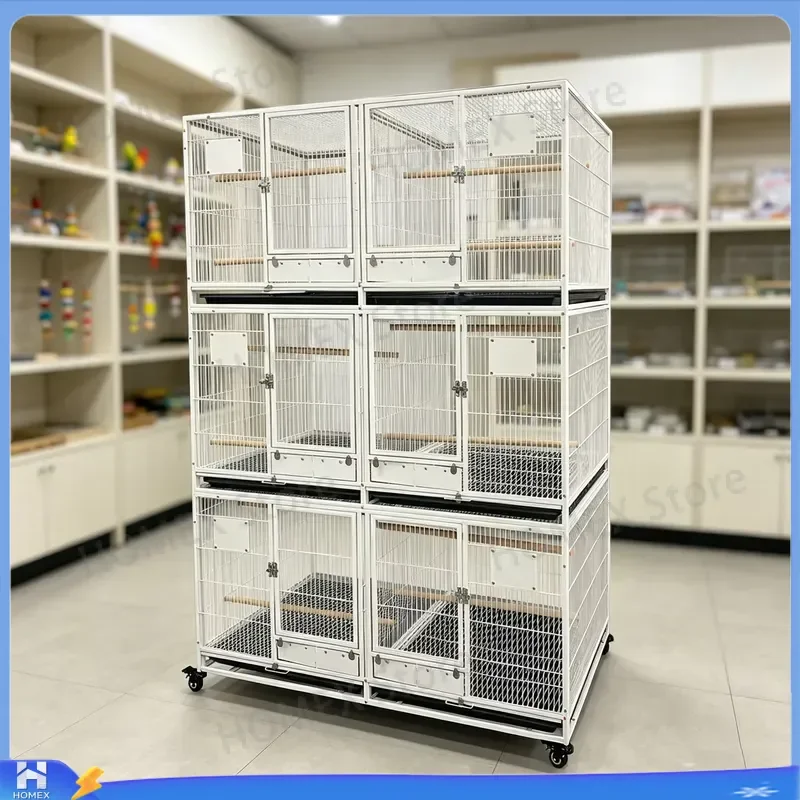 Large Multi Compartment Bird Cage with Wheels Rolling Stackable Parrot Cage Stand Perch Rack for Small Medium Birds Aviary