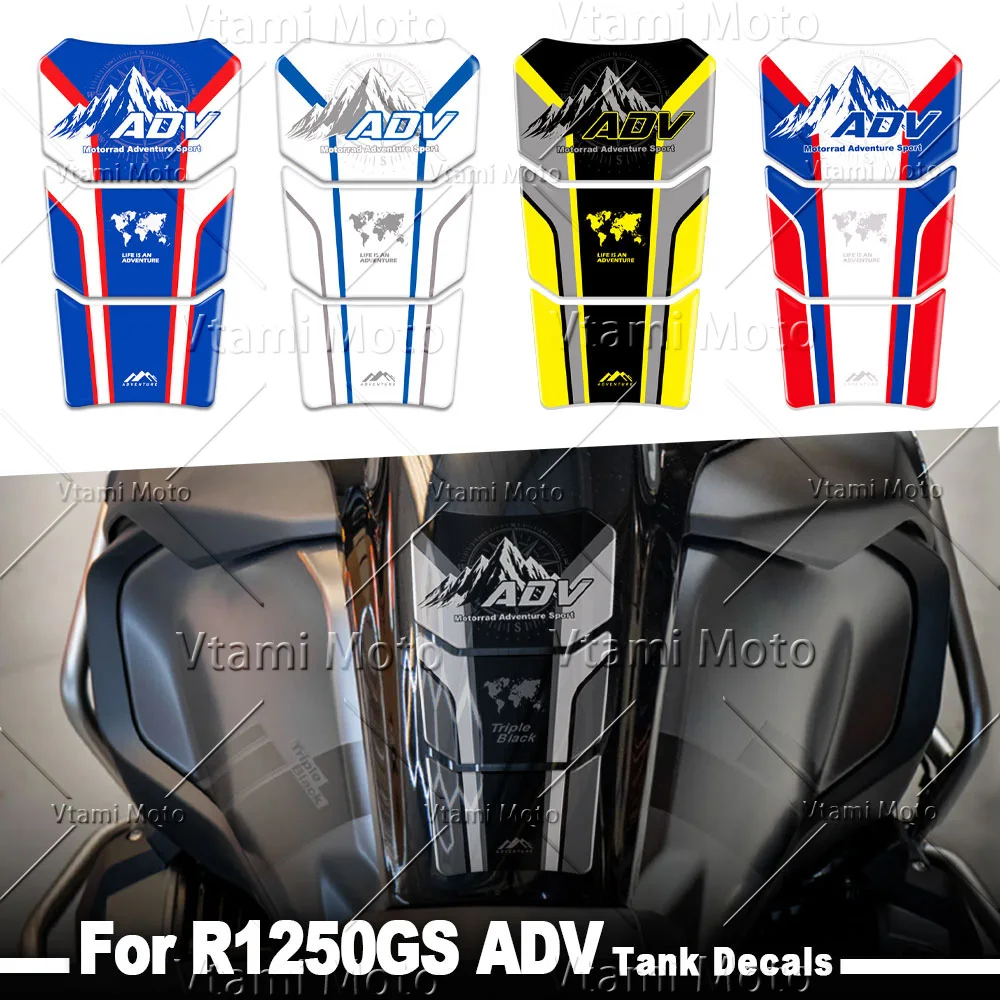 

For R1250 GS Adventure 2019-2026 R1200 GS Adv 2014-2019 Triple Black 3D Motorcycle Fuel Tank Sticker Tank Protection Decal