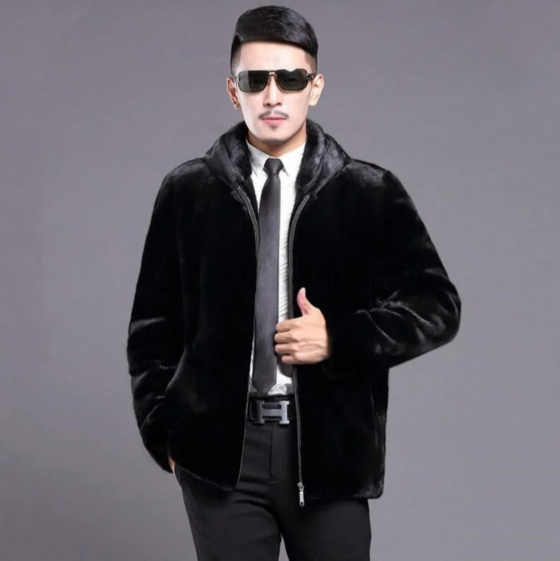 New Fashion Autumn Winter Men Faux Mink Fur Coat Fluffy Warm Outwear Male Thick Solid Loose Casual Stand Male Jackets