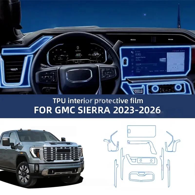 For GMC Sierra 2026 2025 2024 2023 Automotive Interior Protective Film TPU Anti-scratch Central Control Screen AC Panel Clear