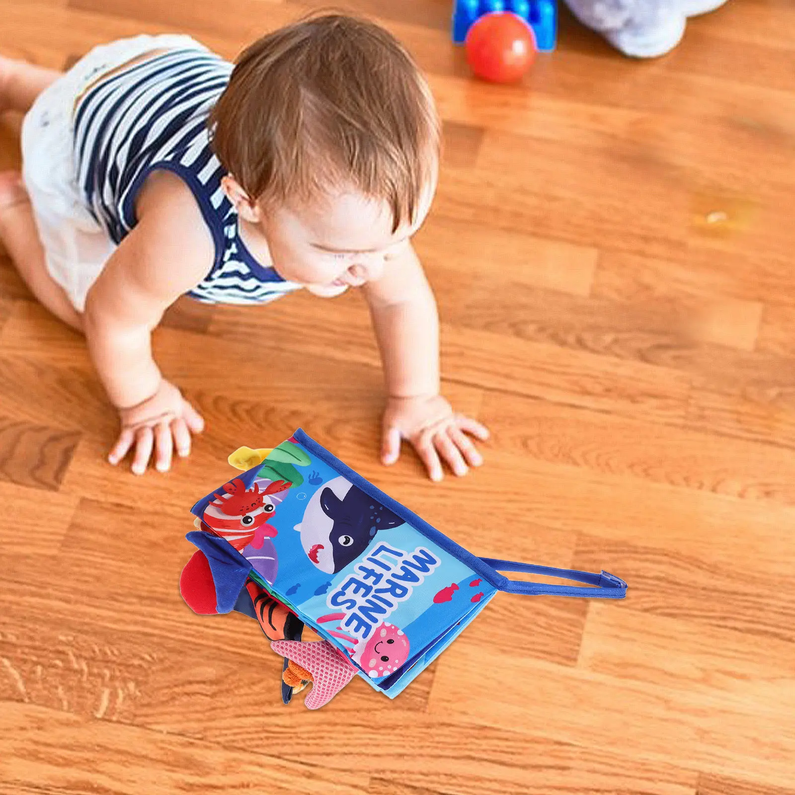 幼児用布製クリンクルブック 海洋動物テーマ ソフトブック 新生児向け 早期学習 発達スキル向上 ポータブル