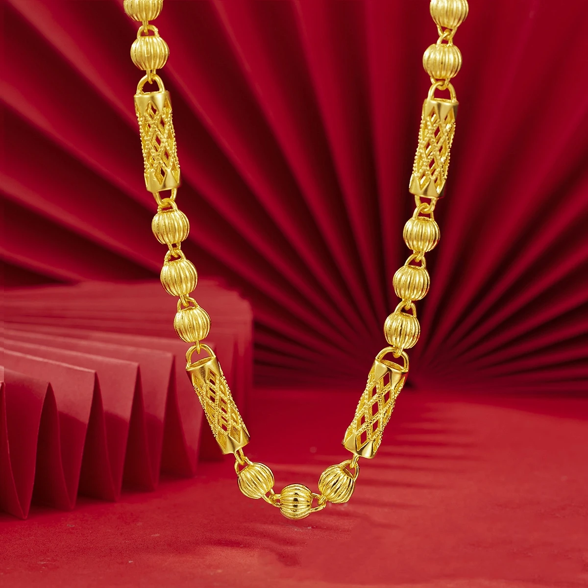 

Luxury 24K real gold men's domineering personality hollow bead necklace au9999 gold necklace jewelry
