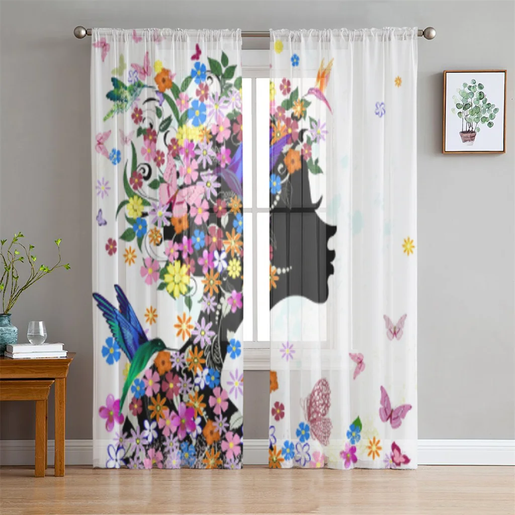 

Voile Sheer Tulle Butterfly Flower Fairy Blackout Window Curtains for Kids Living Room Bedroom Cupboard Kitchen Door Home Decor