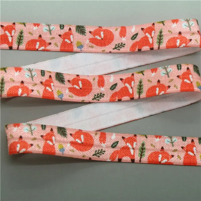 5/8'' 5yards fox shark dinosaur animals printed Fold Elastic FOE stretch ribbon hairbow headwear headband DIY OEM E16340