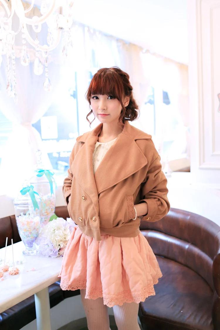 

Japan Liz Lisa Vivi Magazine Loose Thick Coat Lace Knitted Double-Breasted Jacket Suit