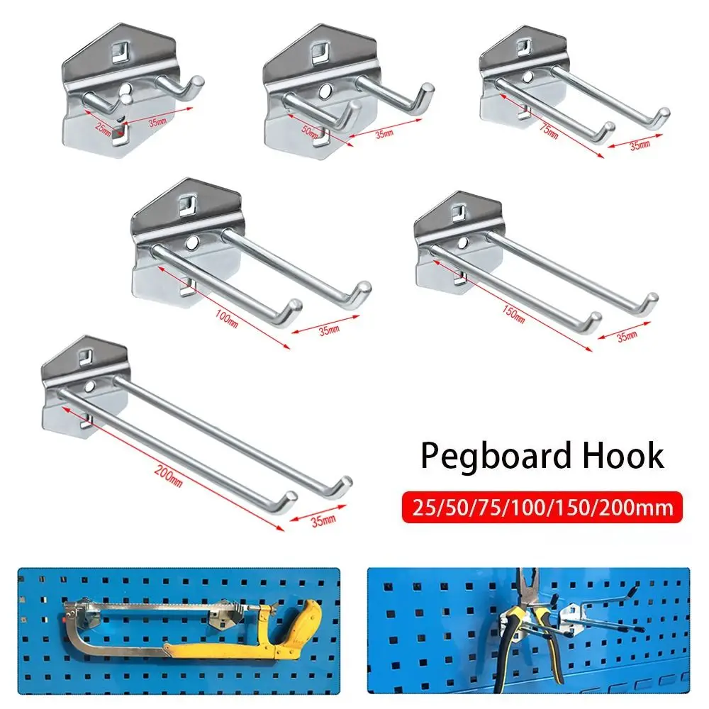 

1Pcs Storage Rack Hole Board Hook Hardware Tool Hammer/Pliers Oblique Hanger Wall Mount 25/50/75/100/150/200mm Pegboard Hook