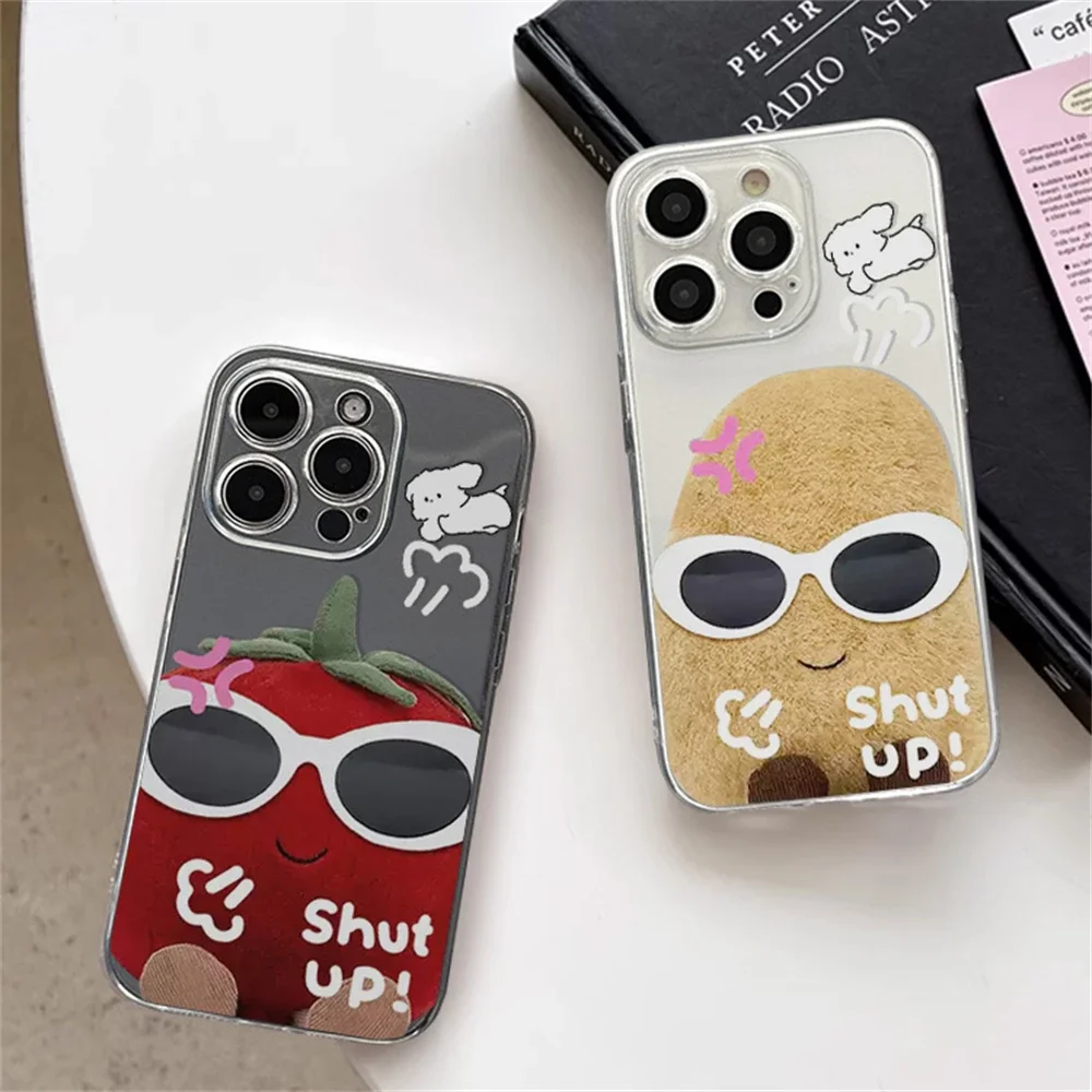 Cute Tomato and Potato Clear Matching Case for iPhone 14 15 16 Plus 12 13 mini 11 Pro Max XR Soft Silicone Cover for Couple