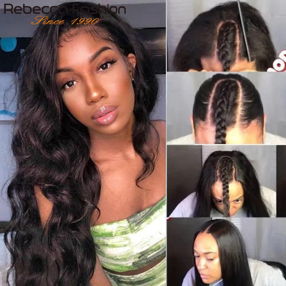 Rebecca Glueless U Part Wig Body Wave U part Human Hair Wigs for Black Women Soft Beauty 150% Density U Part Clip in Half Wigs