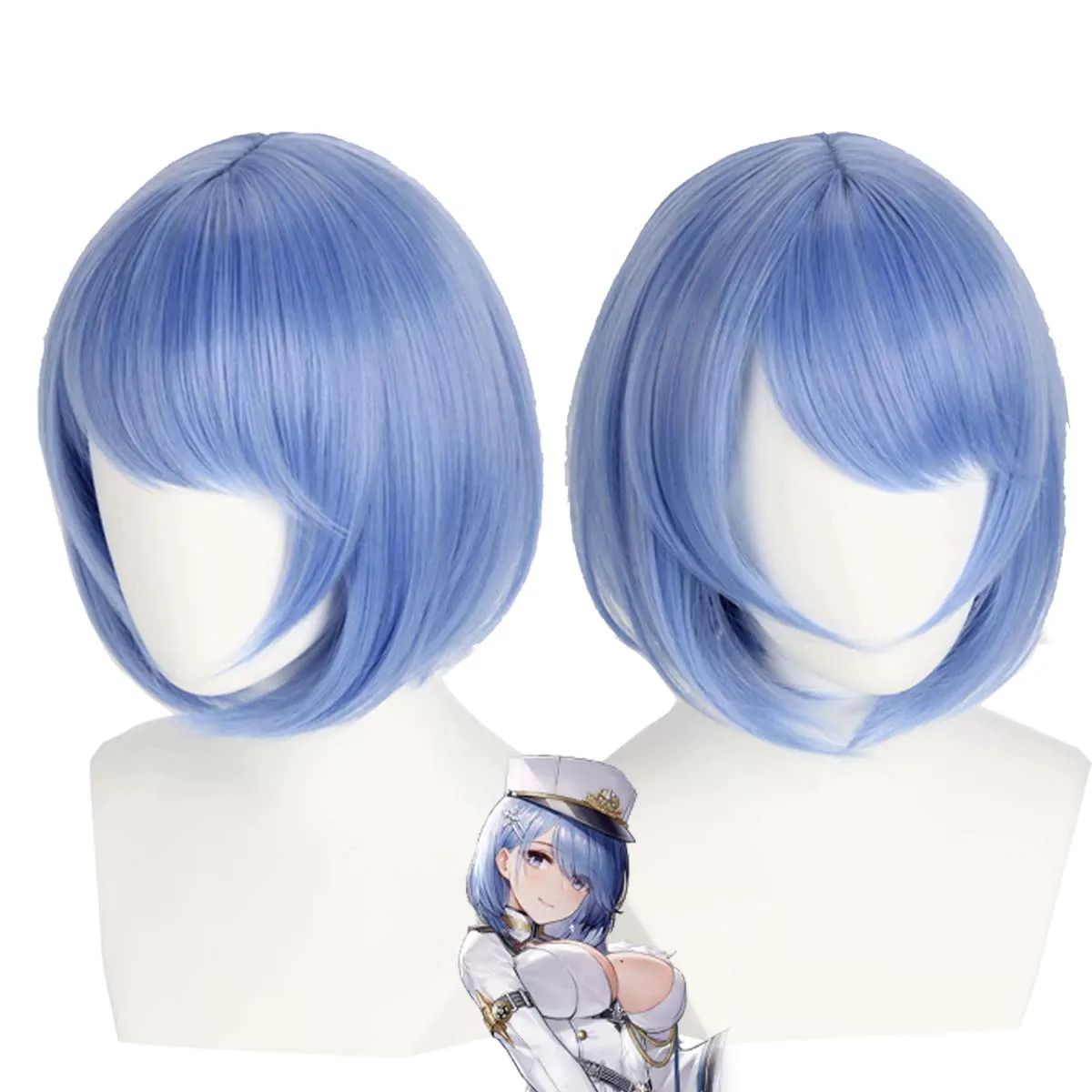 Women Game Azur Cosplay SN Chapaev Blue Bob Red Heat Resistant Hair Wig