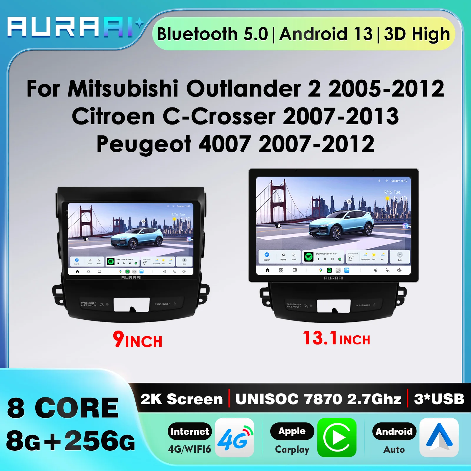 

Беспроводной Carplay для Mitsubishi Qutlander 2 Citroen C-Crosser Peugeot 4007 (только для левого вождения) Android Auto 7870 сенсорный экран