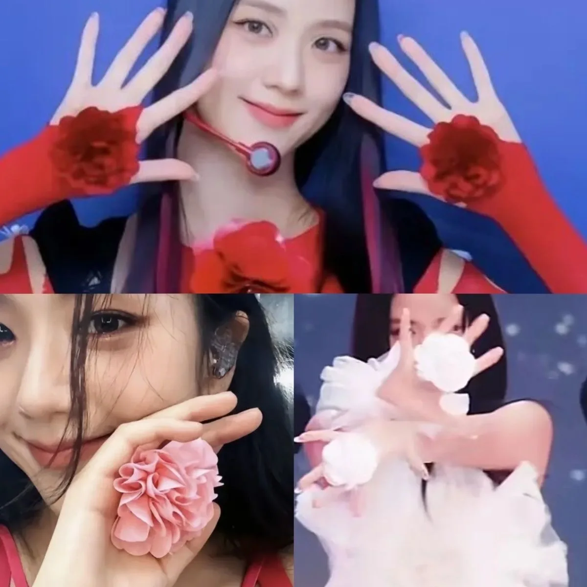 jisoo hand crank flower creative prop ring Flower creative essential ring dance prop finger flower ring