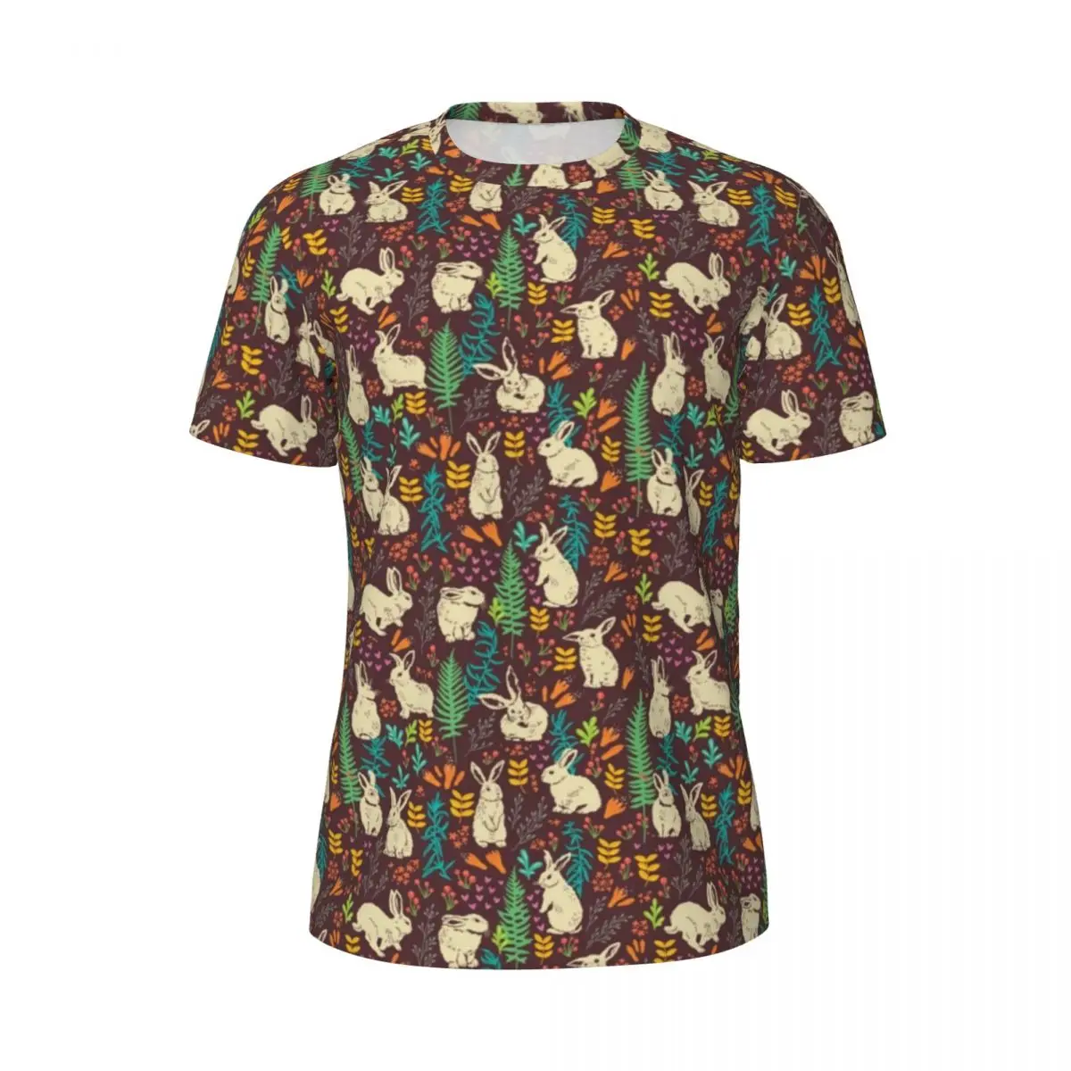 Gym T-Shirt For Man Happy Easter T Shirts Hip Hop Floral Pattern With White Rabbits Beach Tees O Neck Y2K Fun Printed Tops Gift