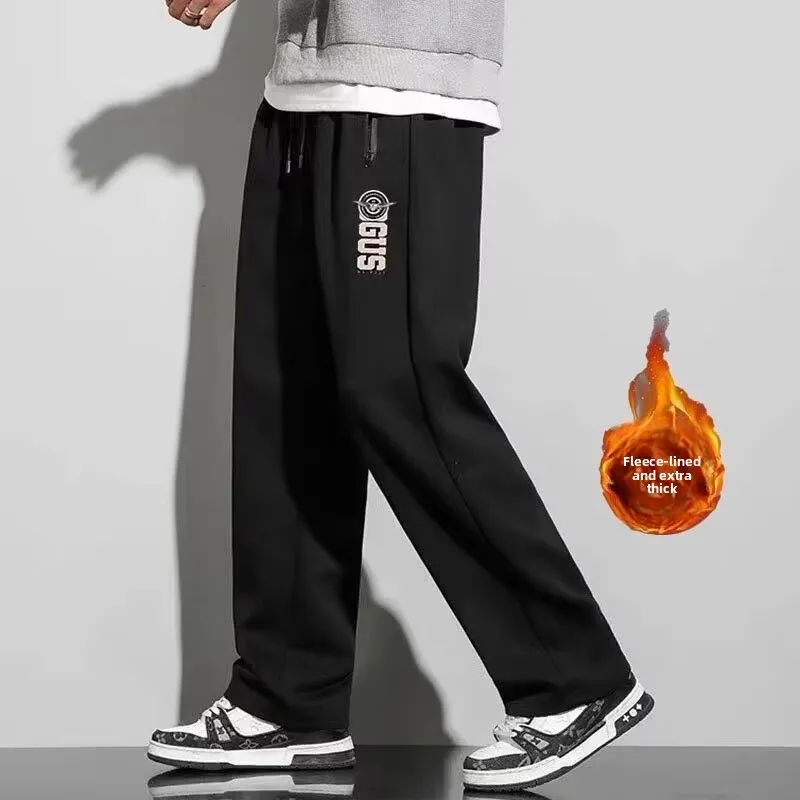 

plus Size Fce Lined Harem Sports Sweatpants Men's Casual Thiened Warm Elastic Straight Leg Pants Autumn Winter Leisure