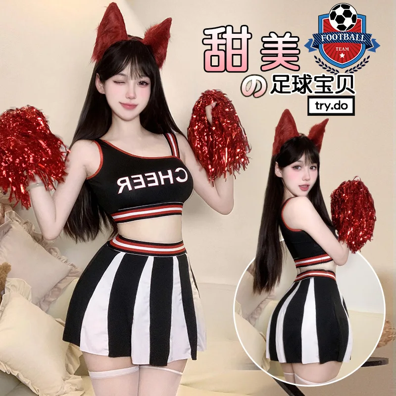 

Sexy Hot Girl Letter Print Color Matching Slim Belly Exposed Mini Skirt Football Baby Dance Cheerleading Performance Costume