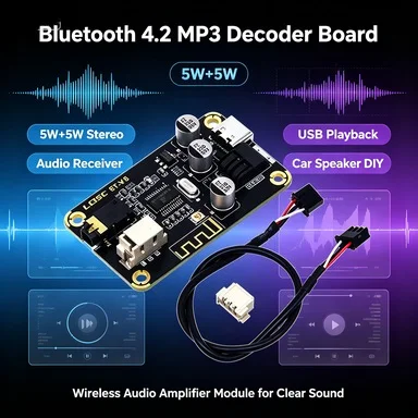 5W+5W Bluetooth Audio Amplifier Board, MP3 Decoder Lossless, USB/TF, DIY Car Speaker Module