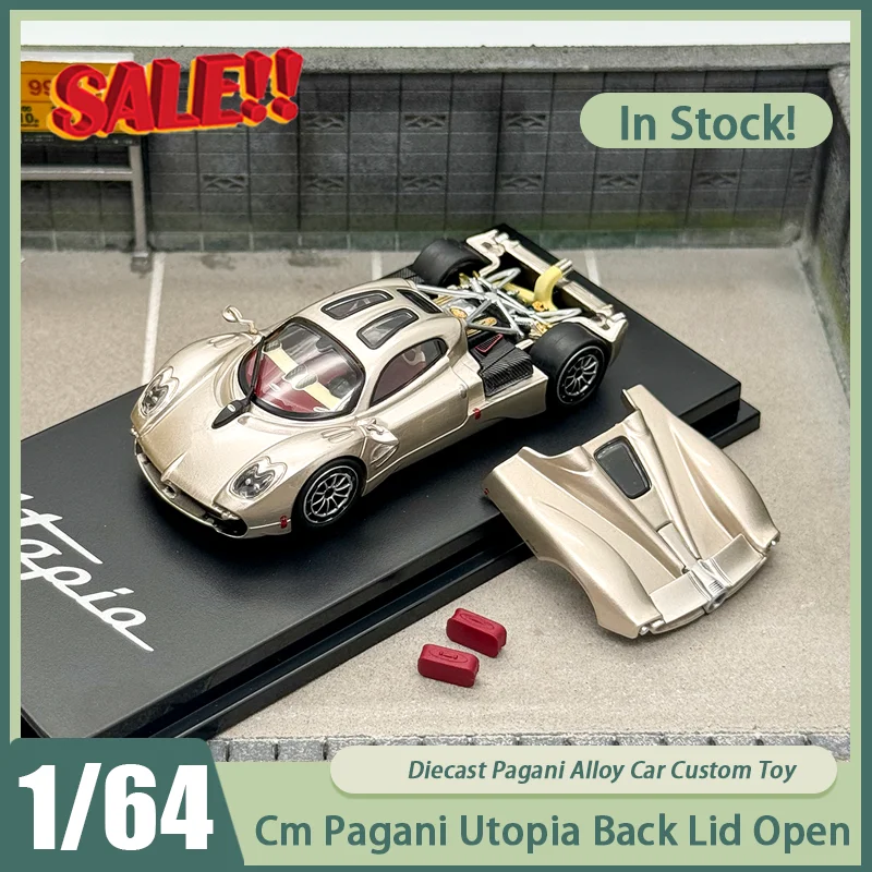 

New In Stock Cm 1:64 Pagani Utopia Champagne Gold Alloy Miniature Diecast Ornaments Pagani Back Lid Open Custom Toys Kids Gift