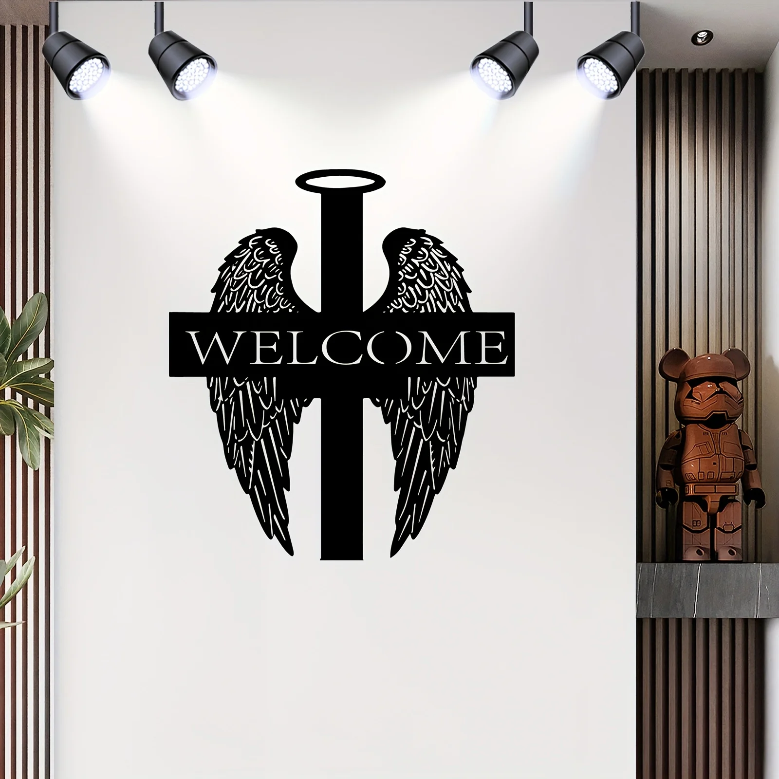 Brand Vintage Angel Wings Cross Iron Wall Sculpture Heavy Duty Religious Metal Art Home Church Prayer Room Memorial Bereavement