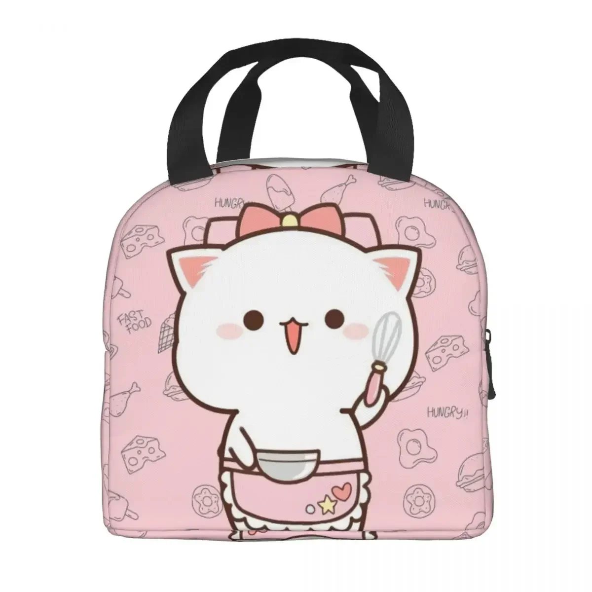 Mochi Cat Chef Peach Insulated Lunch Bag for Outdoor Picnic Peach And Goma Resuable Thermal Cooler Lunch Box Women Children