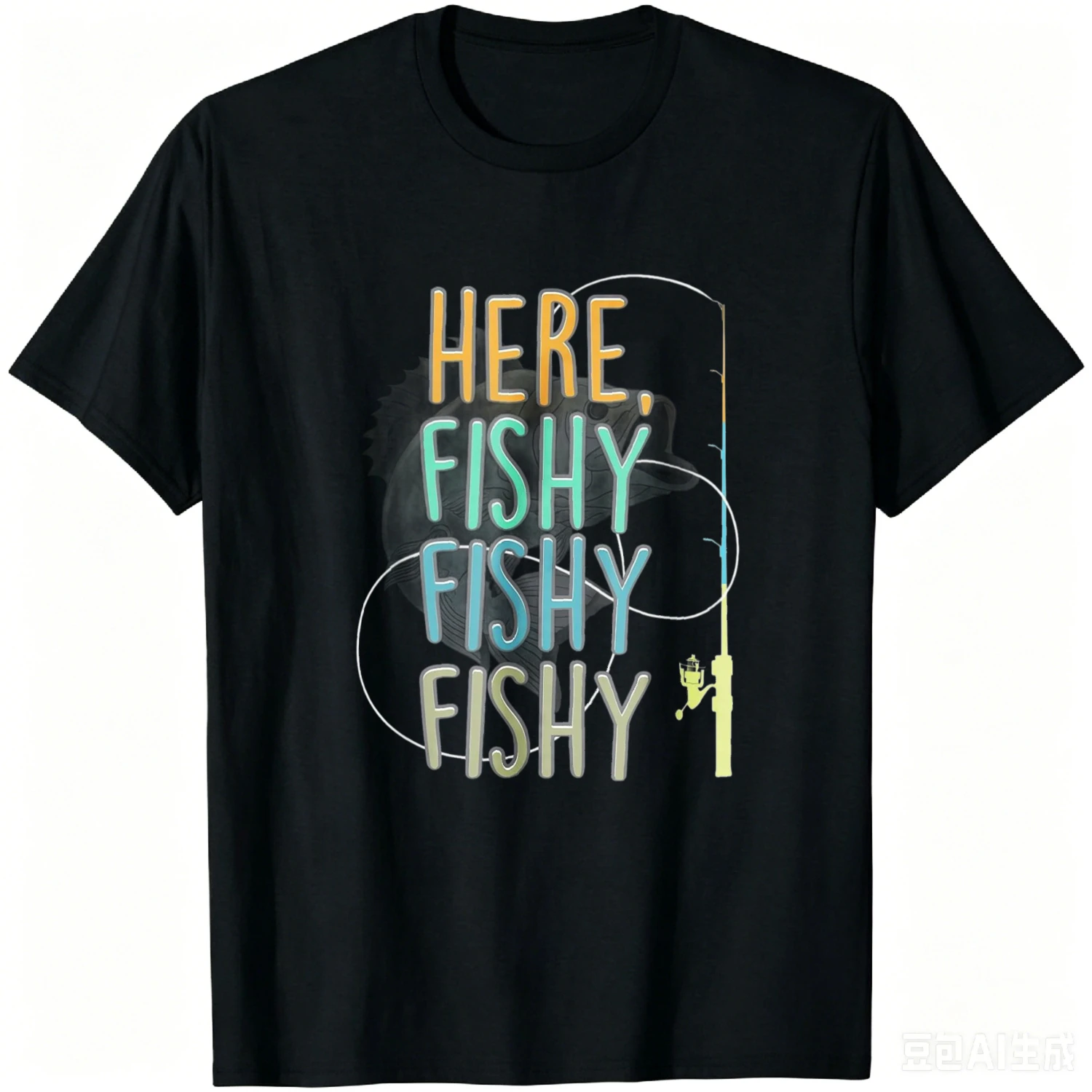 Here Fishy Fisherman Fishing Rod Fish Fishing Saying Angler T-Shirt Cotton T Shirt Graphic Tee Men Women Unisex Oversized Summer