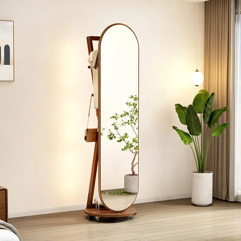 for Solid Wood Full Length Mirror Coat Rack Integrated Floor to Ceiling Rotating Full Body Mirror Bedroom Explosion Proof