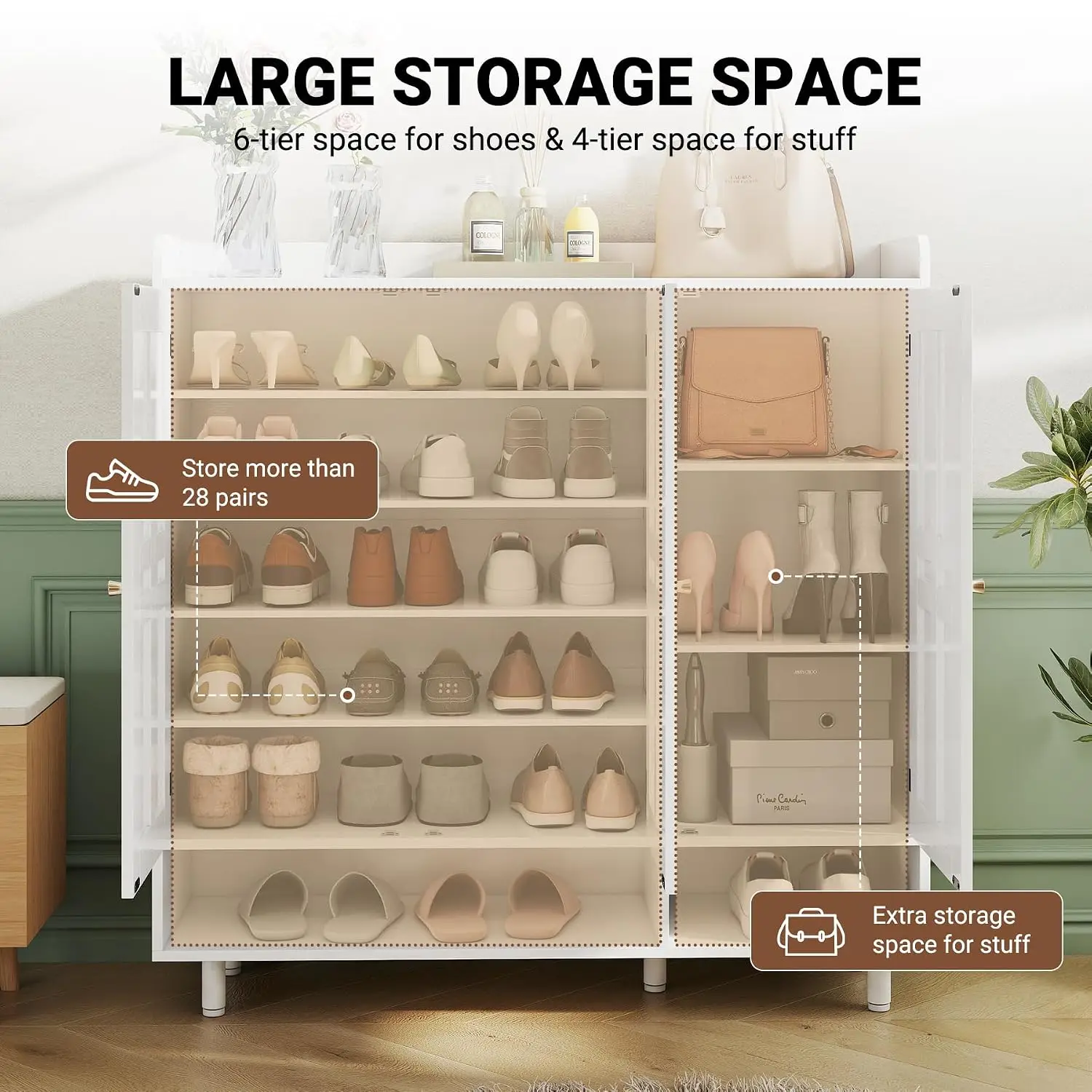 3-Door Shoe Cabinet with Adjustable Shelves, Storage for 24-30 Pairs, Organizer with Open Bottom Shelf , Customized