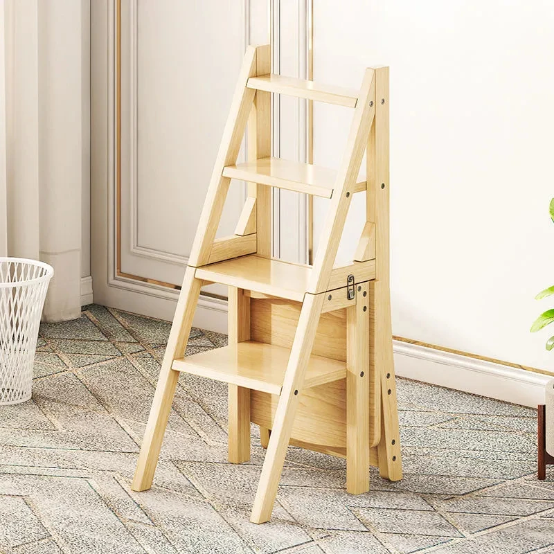 Multi-function Solid Wood Household Ladder Chair Folding Dual-use Ladder Stool Indoor Climbing Pedal Stair Furniture Shipping