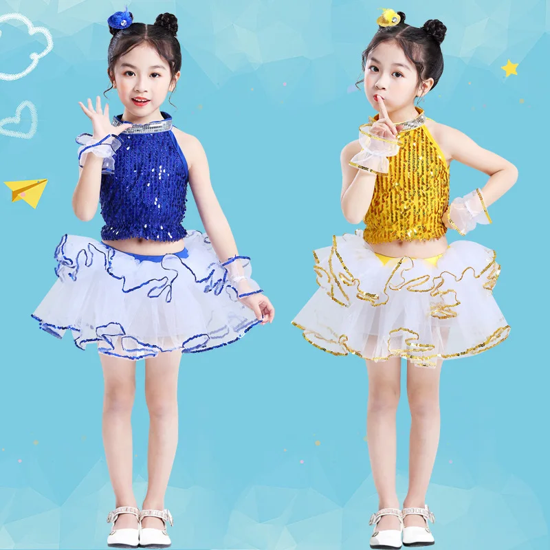 Children's Modern Dance Performance Clothing for Children's Day Children's Day Kindergarten Girls Fluffy Skirt Jazz Sequin Dance