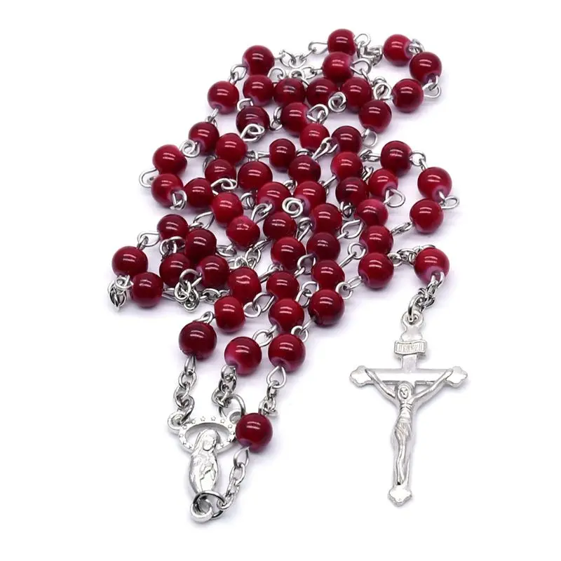 6mm Rosary Glass Beads Jesus for Cross Pendant Necklace Charm Chain Jewelry Chri DropShipping