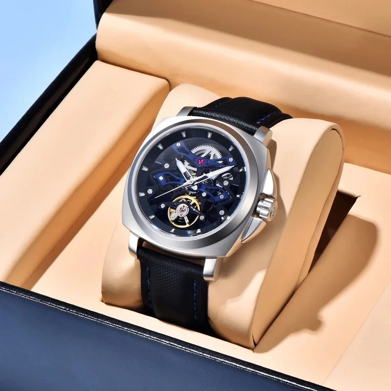 PAGANI DESIGN PD-YS017 Hollow Dial Tourbillon Style Men Automatic Mechanical Wristwatch, AR Sapphire Crystal Luminous Waterproof
