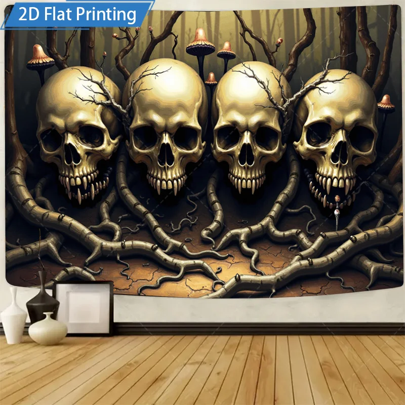 1pc Wall Tapestry Halloween Skulls Forest Wall Tapestry, Dark Gothic Art Decor for Home