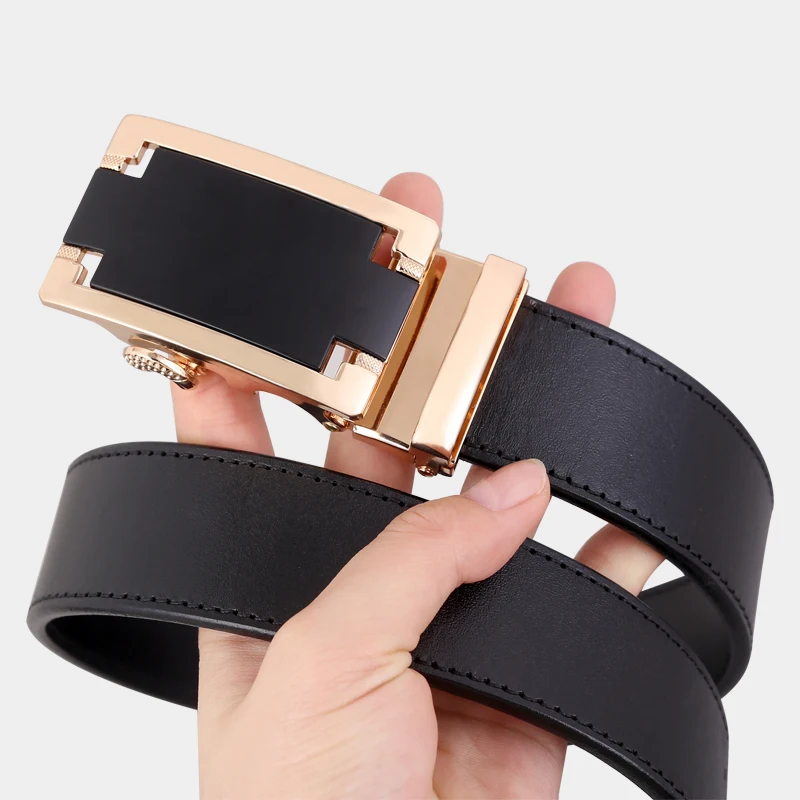 Heren Echt Lederen Riem Matte Automatische Gesp Voor Pak