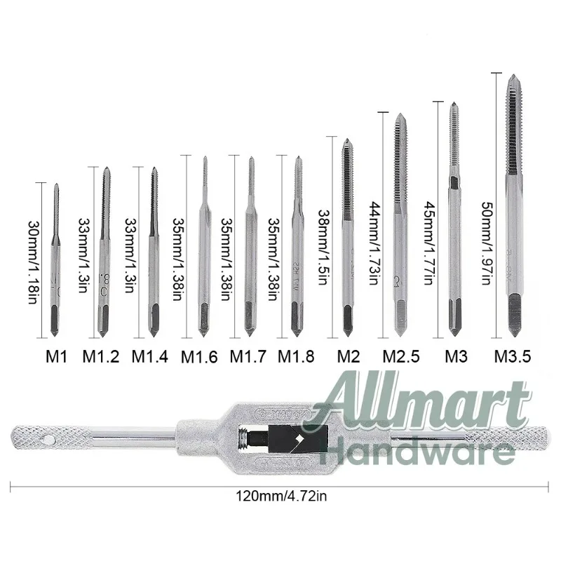 11 pieces/set mini metric tap module steel hand screw thread adjustable tap wrench M1-M3.5 woodworking repair tool