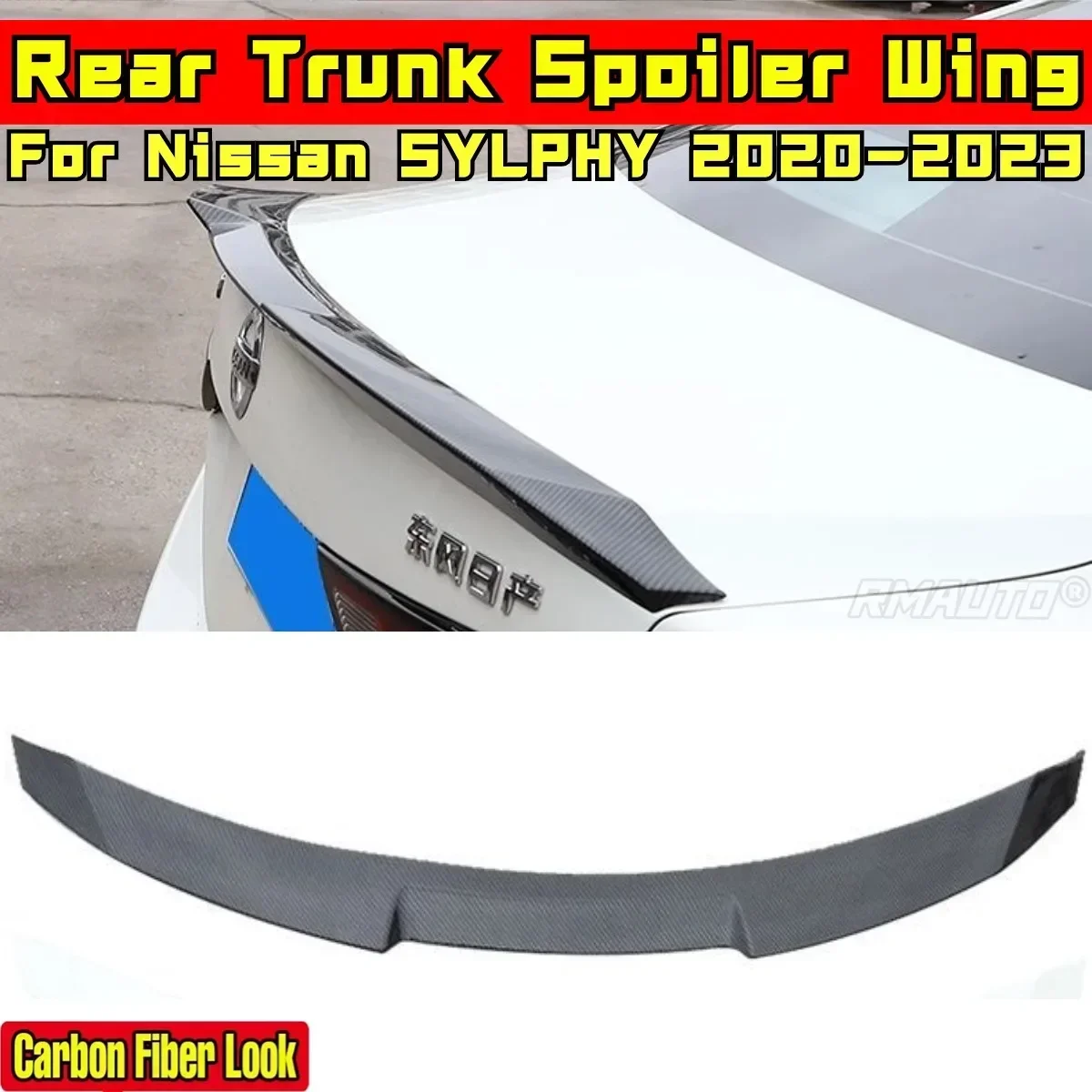 SYLPHY Car Rear Spoiler Carbon Fiber Look Rear Trunk Wing Roof Spoiler Wing Body Kit For Nissan SYLPHY 2020-2023 Car Accessories