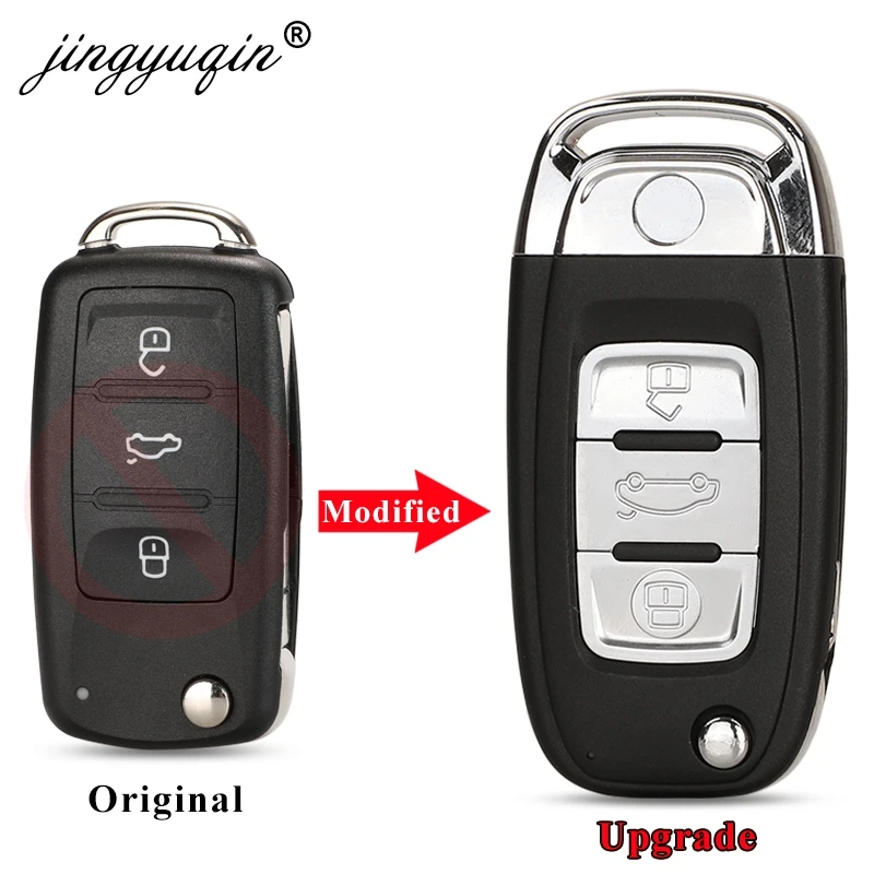 jingyuqin Modified Flip Key Case For VW Volkswagen Golf 6 Mk6 Tiguan Polo Passat CC SEAT Skoda Octavia 3Button Car Key Shell Fob