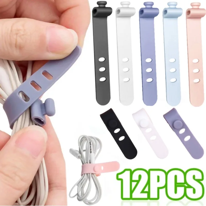 12-1Pcs Silicone Cable Organizer Ties Charger Cord Management Cable Straps Wire Manager Mouse Earphones Holder Data Line Winder