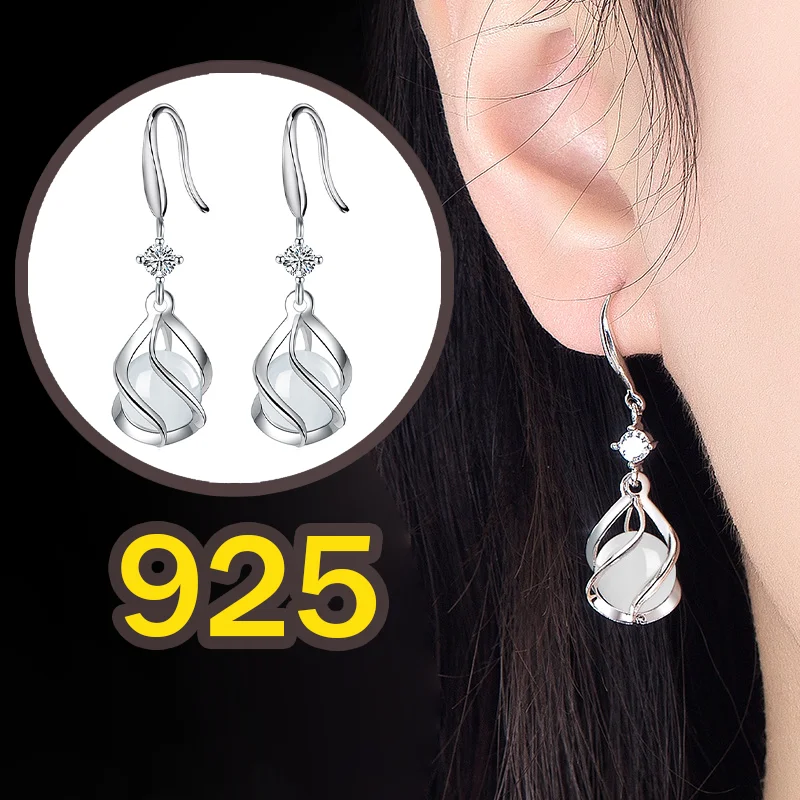

Round Opal Long Earring Jewelry Pendant Fashion Geometry High Quality Festival Gift New 925 Sterling Silver Women Earrings 2025