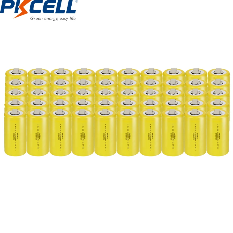 50PC PKCELL  1.2V NI-CD Sub C Rechargeable Battery  SC Batteries 2200mAh with welding tabs for electric drill tools