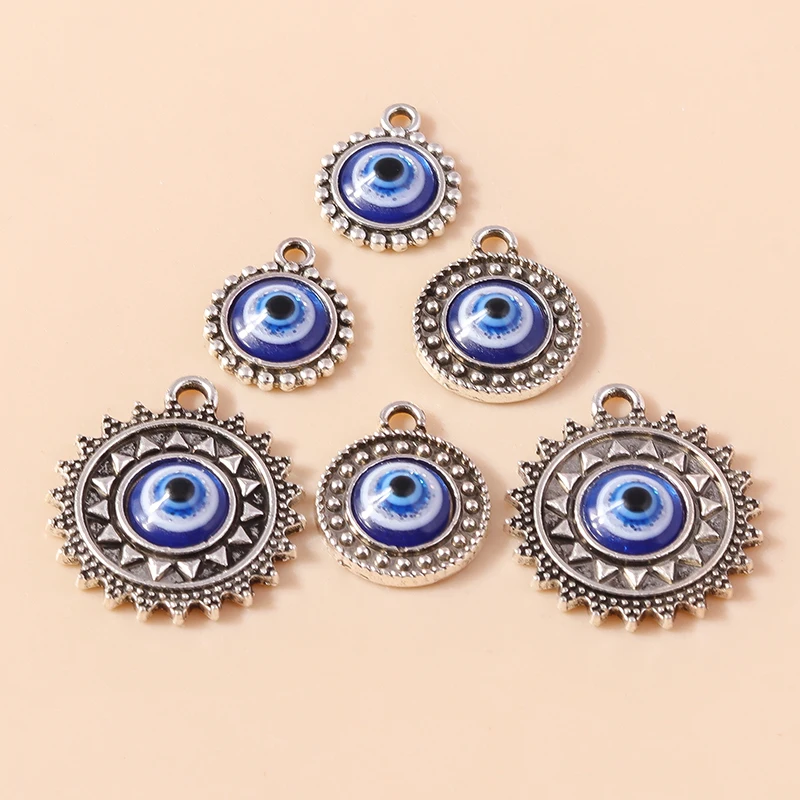 10pcs Antique Silver Color Evil Eye Charm Turkish Lucky Blue Eye Charm for Bracelet Earrings Necklace Pendant DIY Jewelry Making - Image 2