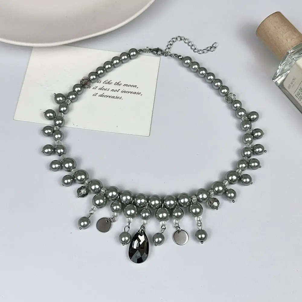 

Grey Pearl Double-layer Pearl Tassel Necklaces Fashion Exquisite Water Drop Pendant Neckchain Advanced Sense Elegant