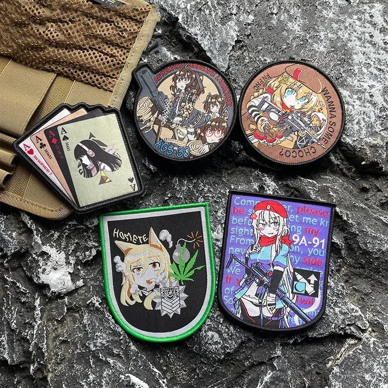 

Animation Cartoon Young Girls' Frontline Morale Badge 9A91 Hook and Loop Butie AGS-30 Tactical Gunniang Armband Cloth Stickers