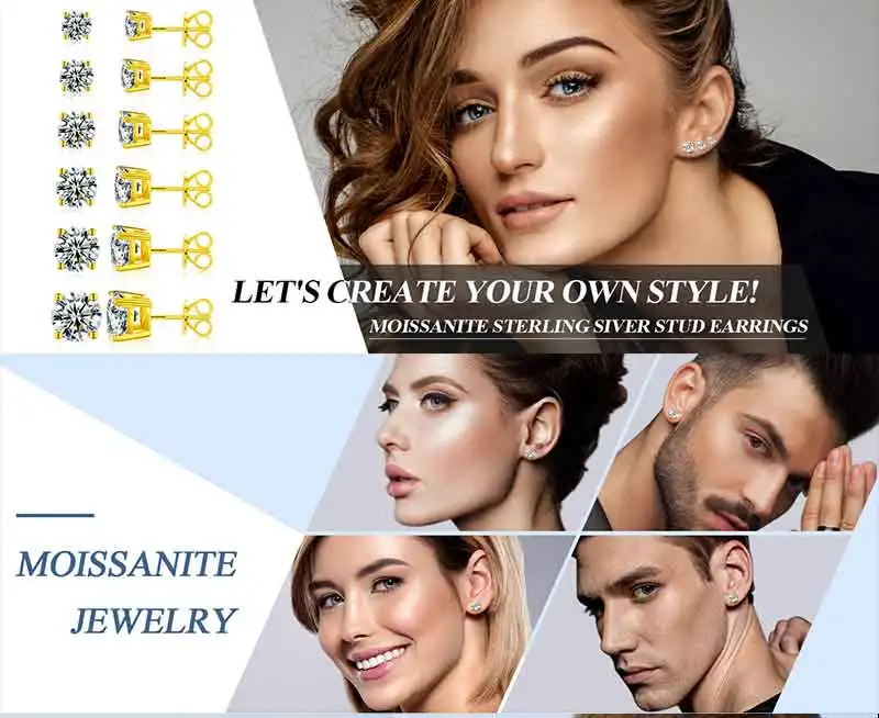 TUHE Real 0.5CT-4CT D Color Moissanite Stud Earrings 925 Silver Women Top Quality 100% Sterling Silver Earrings Wedding Jewelry